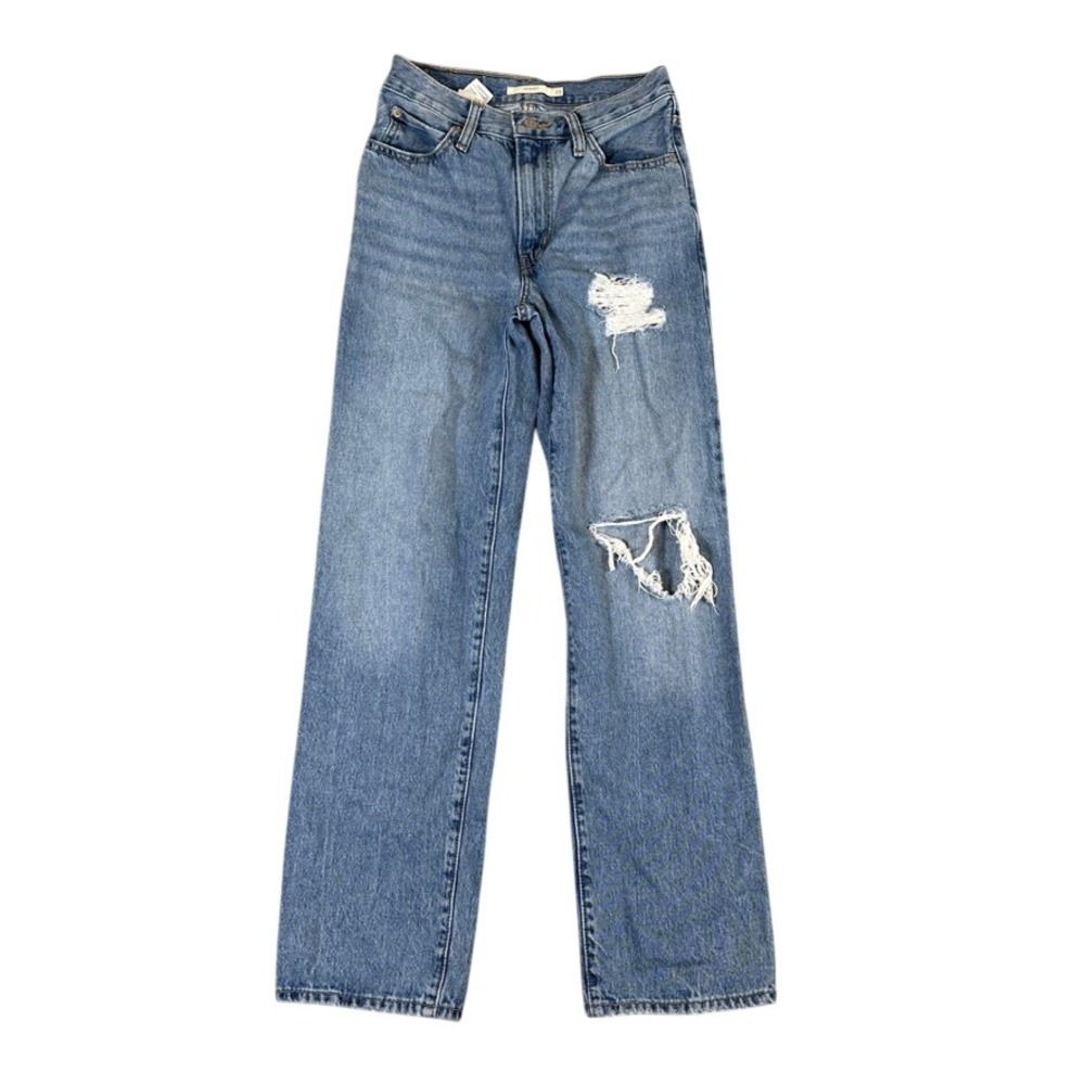 Levis Strauss & Co Distressed Straight Leg Jeans Medium Wash High Rise Size 25